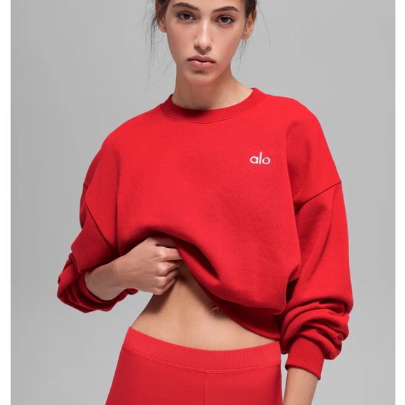 ALO Yoga cropped accolade crewneck bright Red - Picture 3 of 8